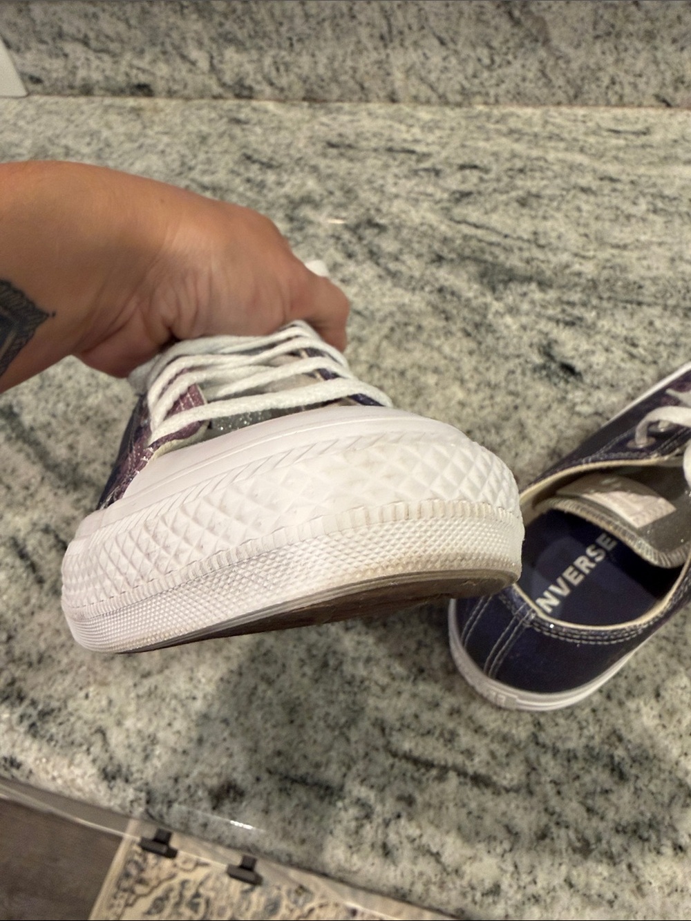 Converse Low-Top Sneakers in Navy/Purple with Silver Glitter Accent - Picture 14 of 16